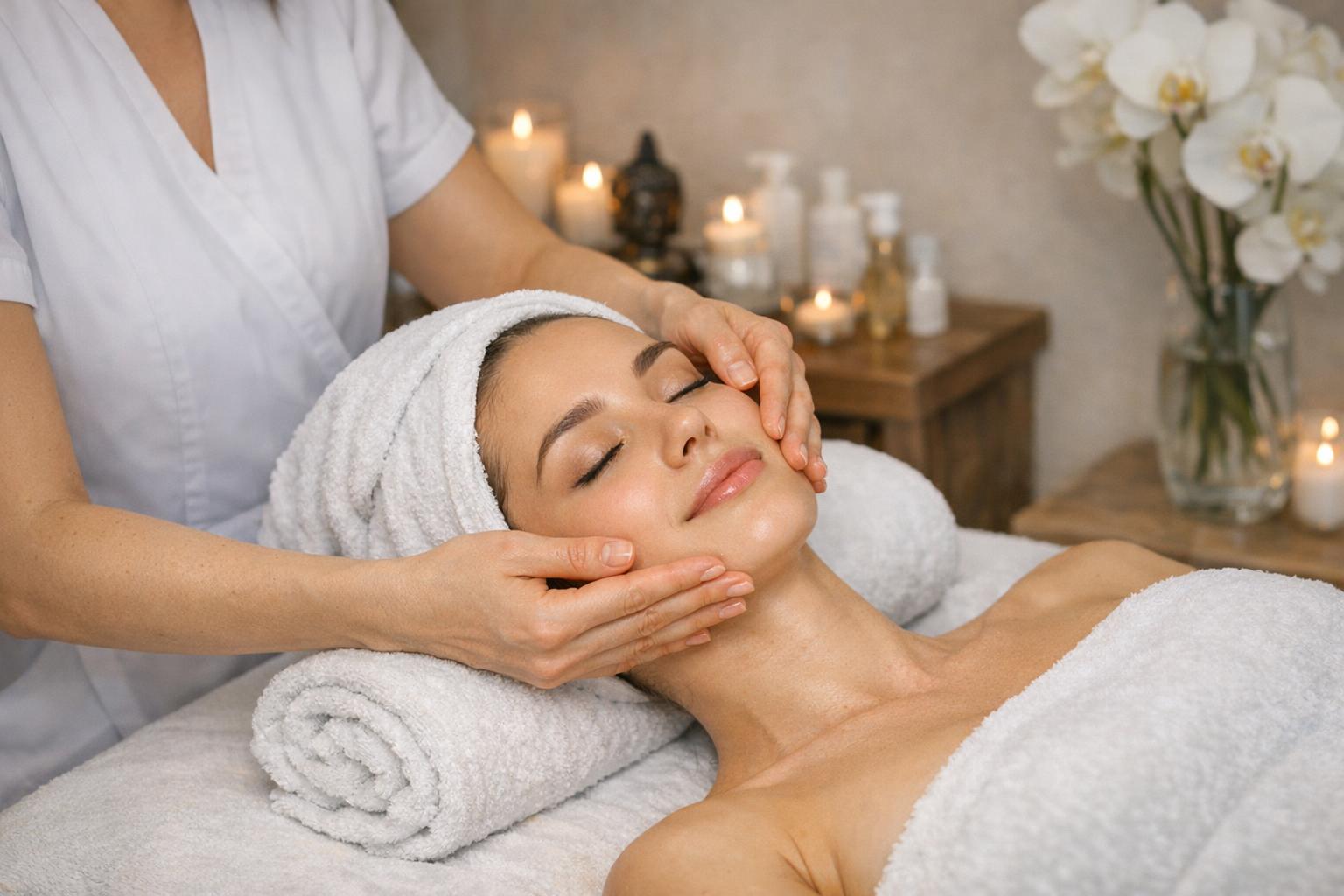 Zdjęcie: modelka podczas zabiegu Kobido w gabinecie